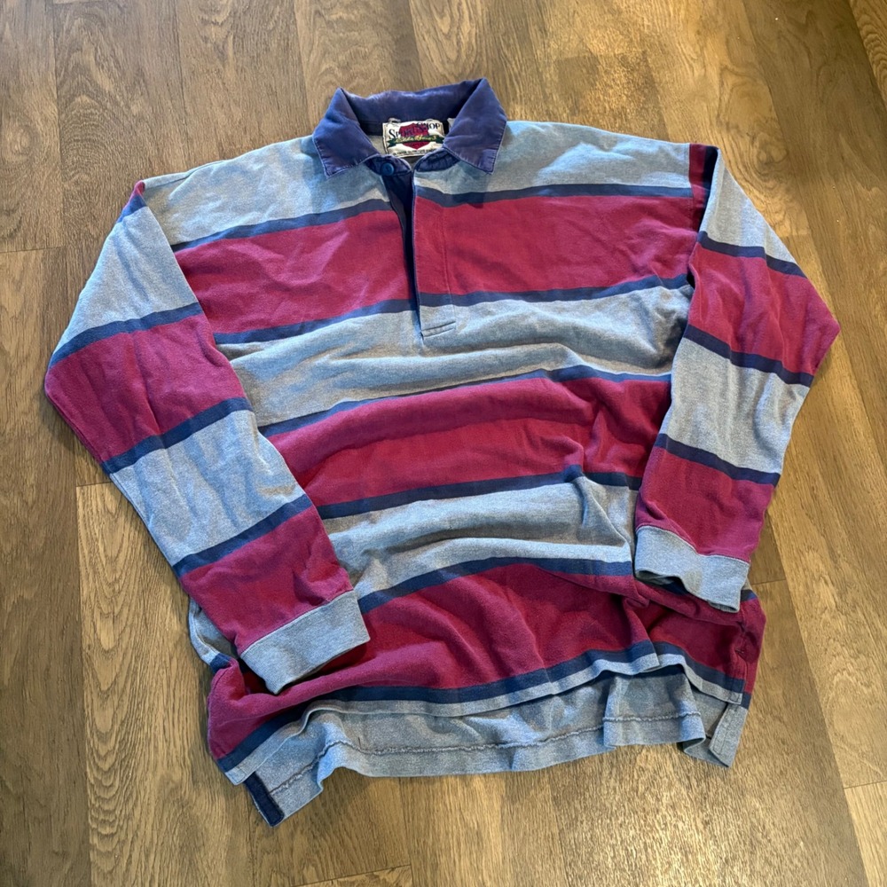 Vintage 1990's Preppy Style Eddie Bauer Sport Shop Striped Rugby Polo Shirt